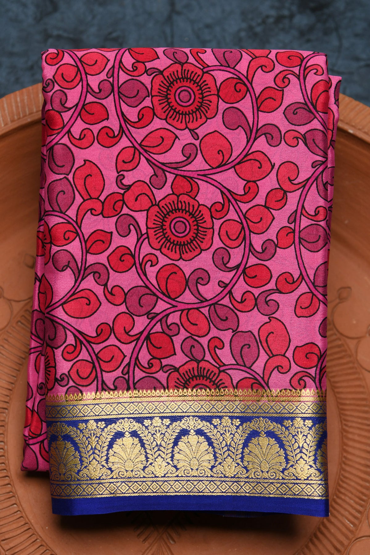 Contrast Zari Border With Floral Digital Printed Multicolor Mysore Silk Saree