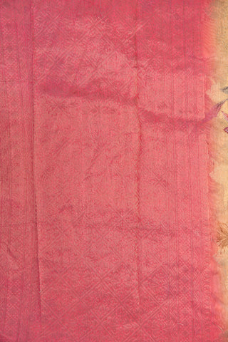 Contrast Zari Border With Floral Digital Printed Soft Yellow Semi Linen Silk Saree