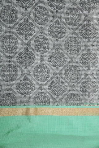 Contrast Zari Border With Geometric Pattern Grey Semi Kota Cotton Saree