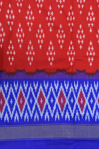 Contrast Zari Border With Ikat Design Red Pochampally Silk Saree