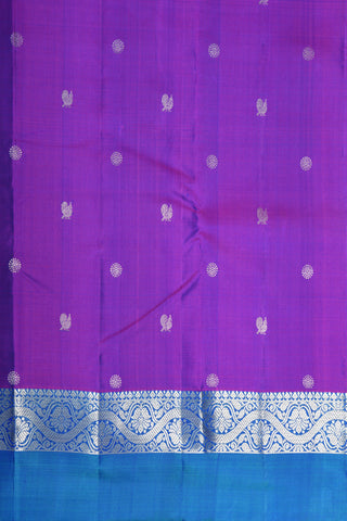 Contrast Zari Border With Mayil Chakram Buttis Violet Kanchipuram Silk Saree