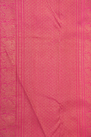 Contrast Zari Border With Paisley Butta Pinkish Orange Kanchipuram Silk Saree