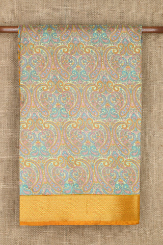 Contrast Zari Border With Paisley Digital Printed Multicolor Semi Raw Silk Saree