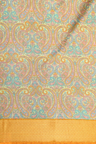 Contrast Zari Border With Paisley Digital Printed Multicolor Semi Raw Silk Saree