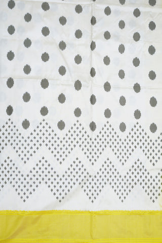 Contrast Zari Border With Polka Dots Egg White Pochampally Silk Saree