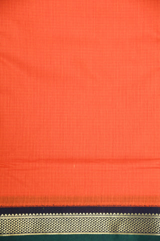 Contrast Zari Border With Self Checks Bright Orange Apoorva Nine Yards Cotton Saree