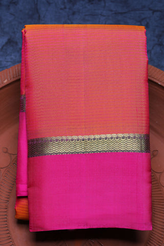 Contrast Zari Border With Self Stripes Dual Shade Orange Kanchipuram Silk Saree