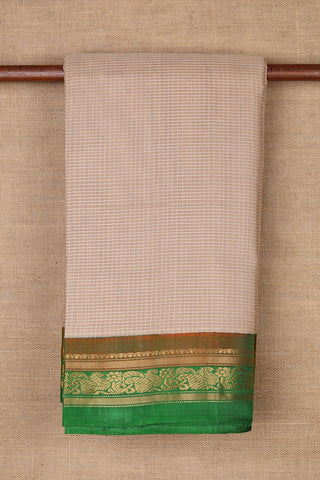 Contrast Zari Border With Small Checks Cream Color Gadwal Cotton Saree