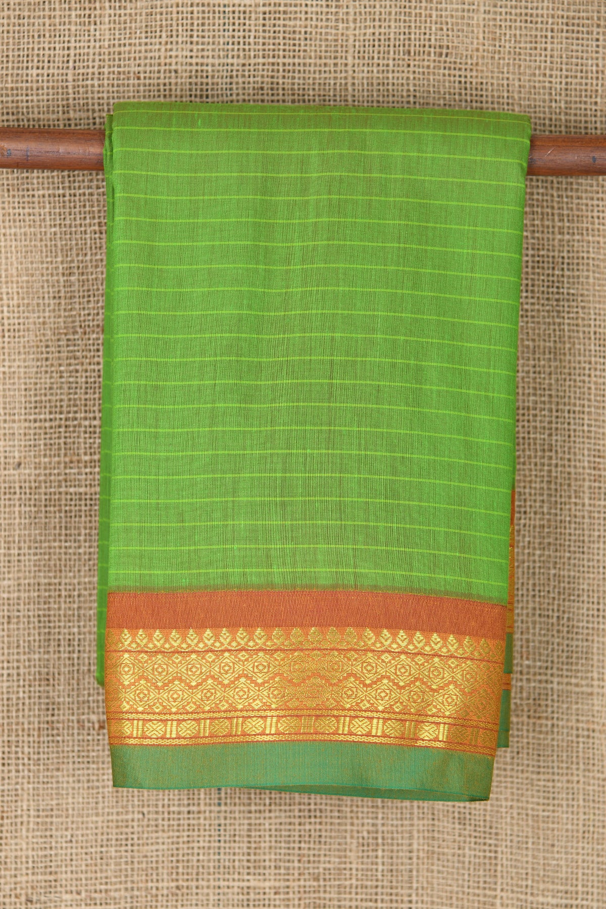 Contrast Rudraksh Zari Border With Stripes Parrot Green Apoorva Cotton Saree