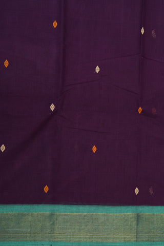 Contrast Zari Border With Thread Work Buttis Deep Purple Chettinad Cotton Saree