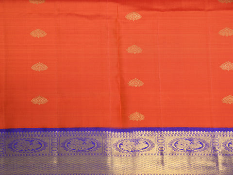 Contrast Zari Border With Traditional Buttas Rust Orange Kanchipuram Silk Unstitched Pavadai Sattai Material