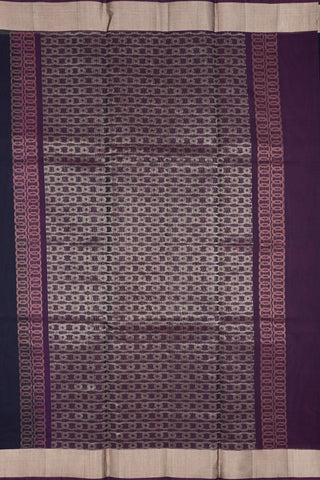 Copper And Gold Zari Motifs Black Kora Handloom Silk Cotton Saree