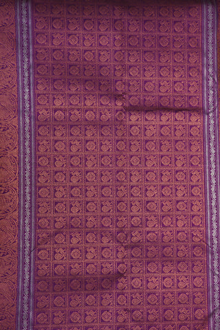 Copper And Silver Zari Border With Annam Motif Plum Purple Kanchipuram Silk Saree