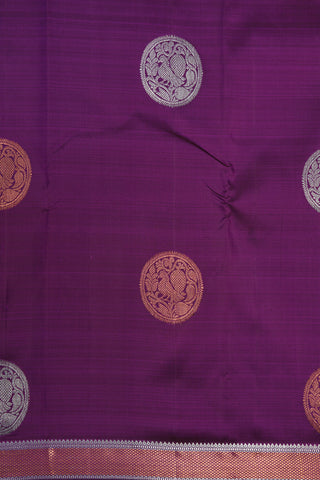 Copper And Silver Zari Border With Annam Motif Plum Purple Kanchipuram Silk Saree
