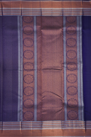 Copper Silver Zari Stripes Navy Blue Kanchipuram Silk Saree