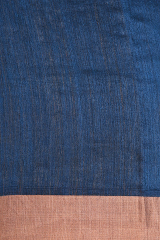 Copper Tissue Border With Round Design Printed Peacock Blue Linen Tussar Silk Saree
