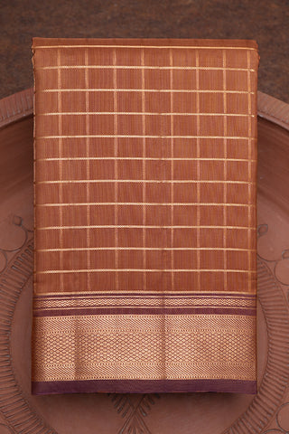 Copper Zari Checks Cocoa Brown Kanchipuram Silk Saree