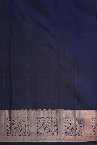 Copper Zari Paisley Border With Brocade Bindi Buttis Navy Blue Kanchipuram Silk Saree