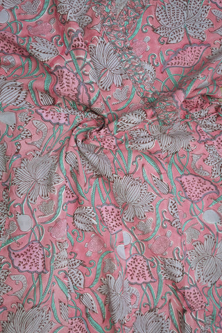 V - Neck Pink Printed Cotton Angrakha Kurta With Contrast Patti