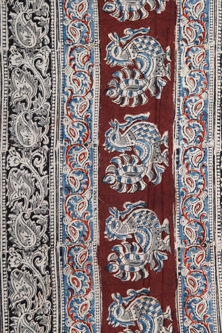 Floral Design Black Kalamkari Printed Cotton Saree