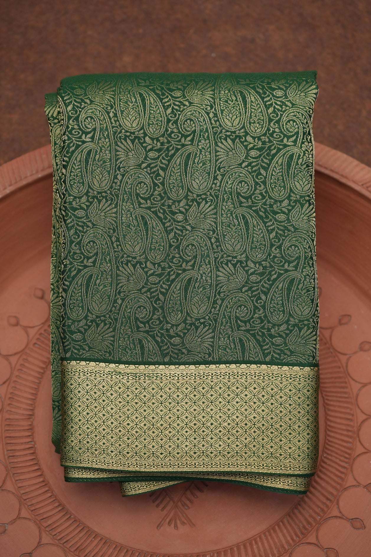 Allover Paisely Design Emerald Green Crepe Silk Saree
