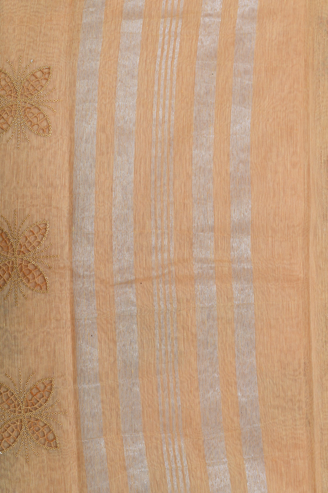 Cut Work Buttas With Bavanchi Border Peach Linen Saree
