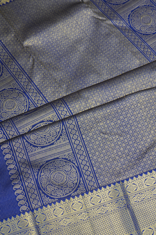 Stripes With Buttas Berry Blue Kanchipuram Silk Saree