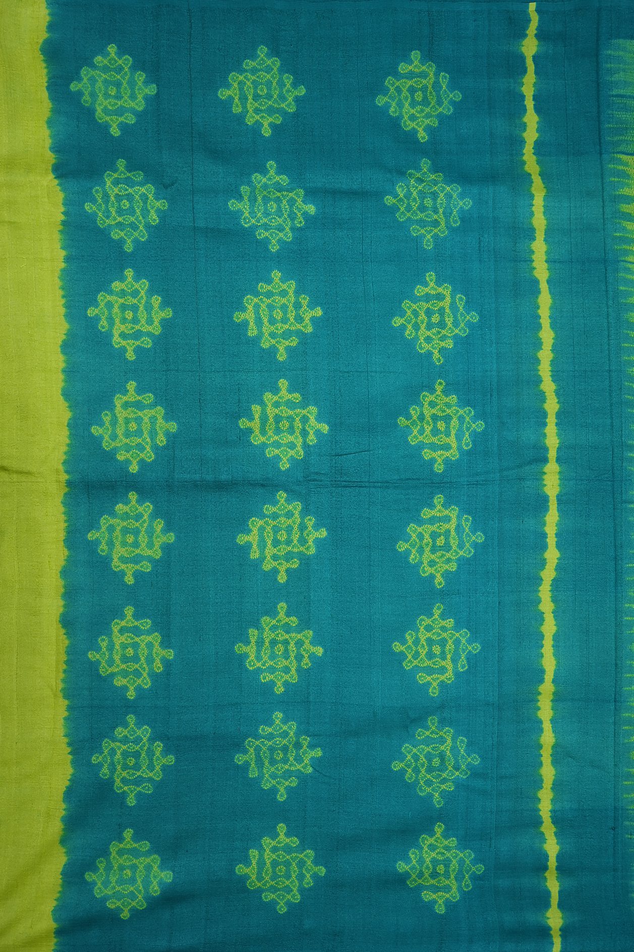 Shibori Design Green And Yellow Tussar Saree