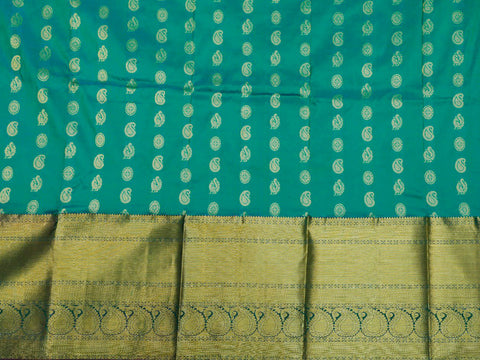 Big Zari Border In Buttas Green Kanchipuram Silk Unstitched Pavadai Sattai Material