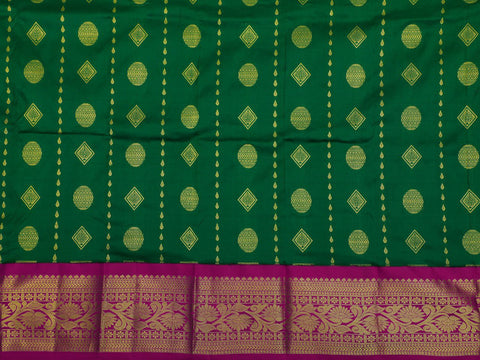 Contrast Korvai Border In Buttas Leaf Green Kanchipuram Silk Unstitched Pavadai Sattai Material