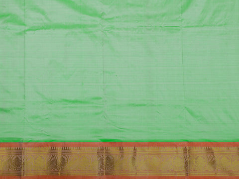 Traditional Zari Border With Paisley Buttas Pastel Green Kanchipuram Silk Unstitched Pavadai Sattai Material
