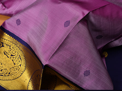 Deer Big Butta Border With Violet Kanchipuram Silk Pavada Sattai Material