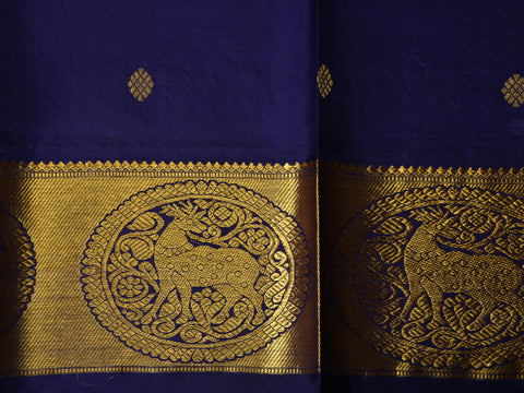 Deer Big Butta Border With Violet Kanchipuram Silk Pavada Sattai Material