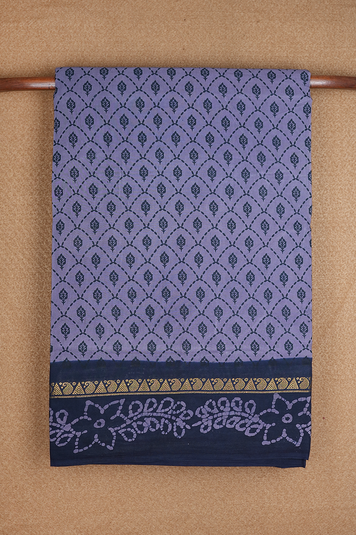 Scallop Design Dusty Purple Nine Yards Sungudi Cotton Saree
