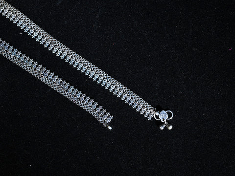 Arumbu Design Oxidized Pure Silver Anklets
