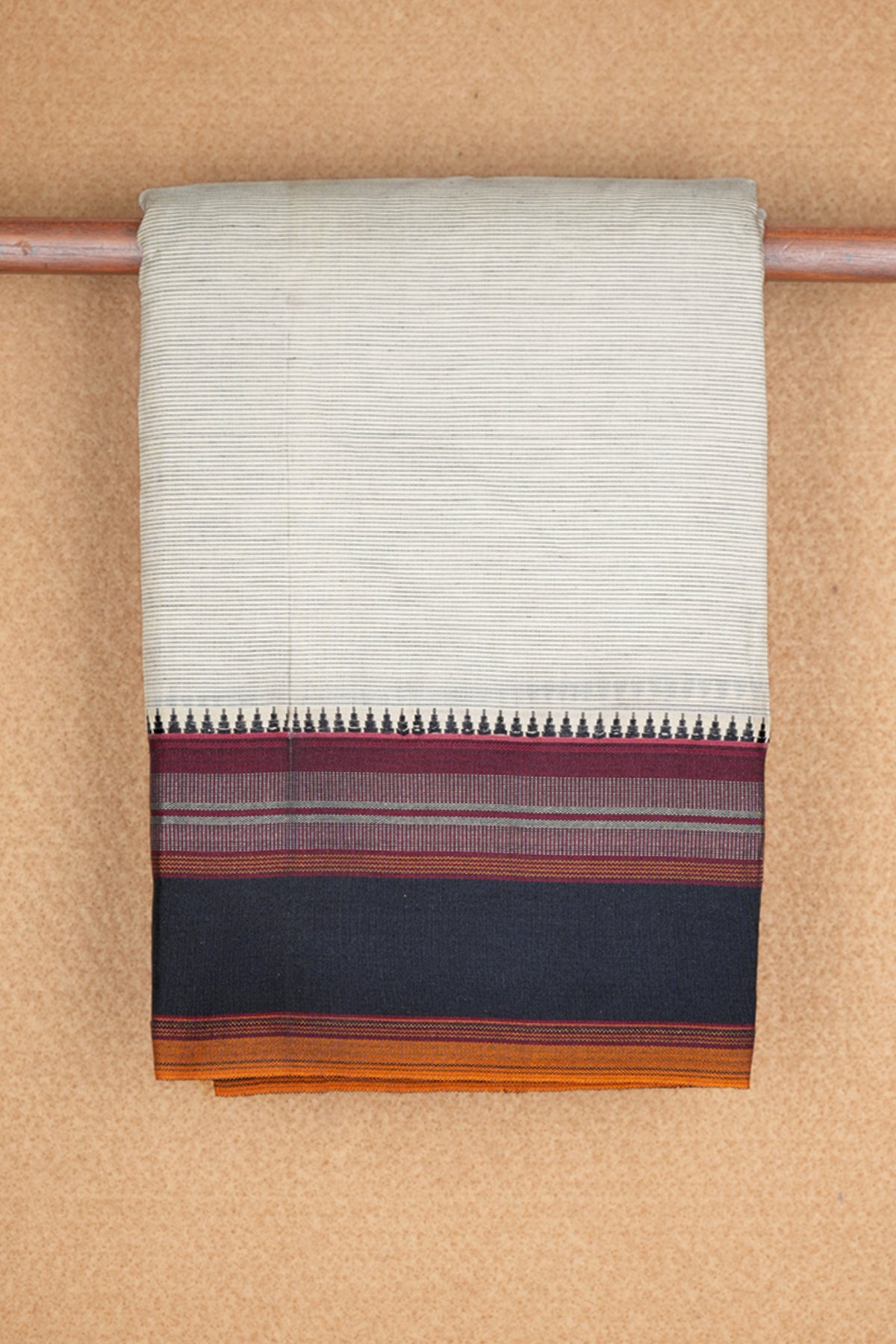 Small Stripes Off White Dharwad Cotton Saree