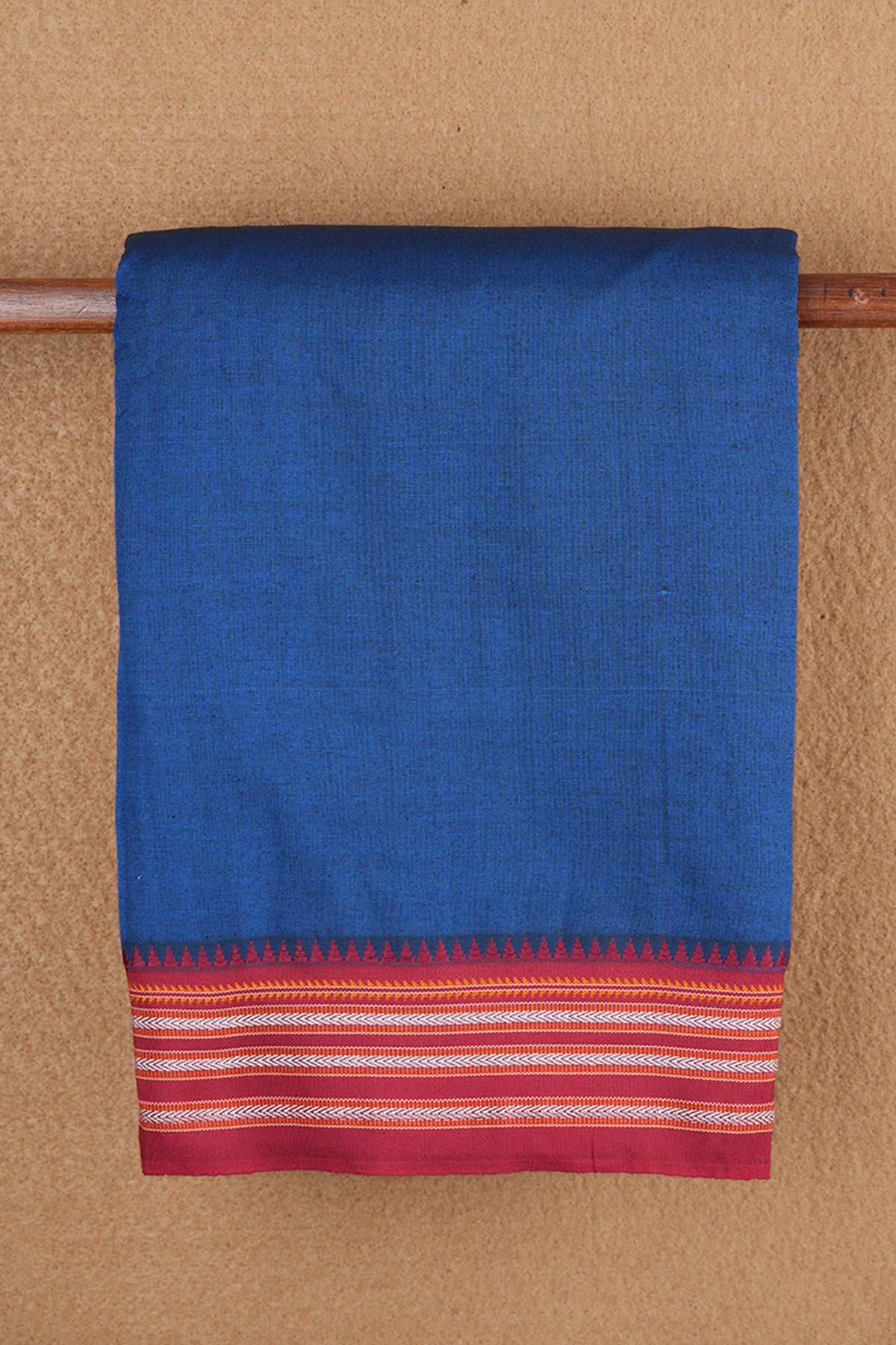 Bagudi Vanki Threadwork Border With Plain Berry Blue Dharwad Cotton Saree