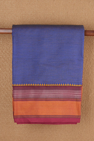 Contrast Border With Stripes Design Indigo Blue Dharwad Cotton Saree