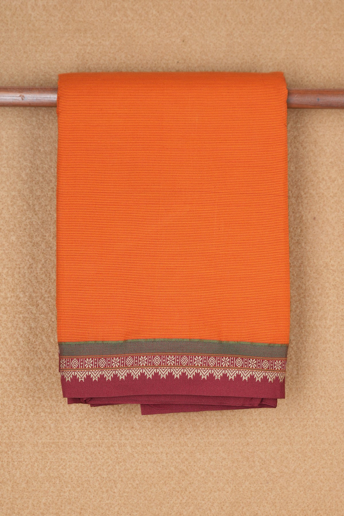 Allover Small Striped Spiced Orange Dharwad Cotton Saree