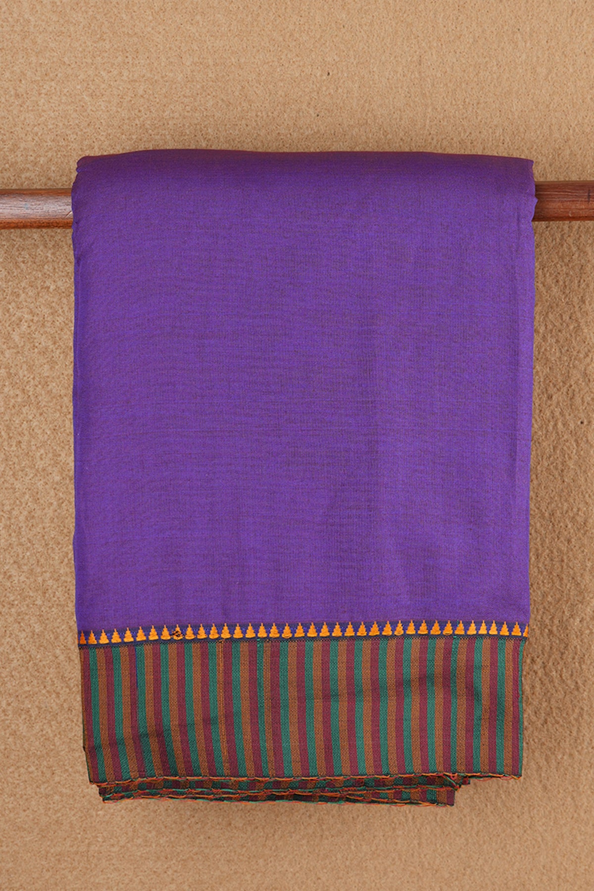 Multicolor Stripes Border With Plain Violet Dharwad Cotton Saree