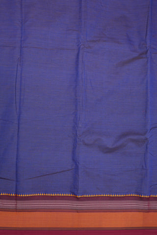 Contrast Border With Stripes Design Indigo Blue Dharwad Cotton Saree