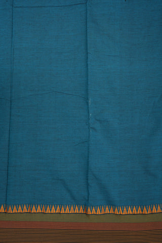 Multicolor Temple Border Plain Teal Blue Dharwad Cotton Saree