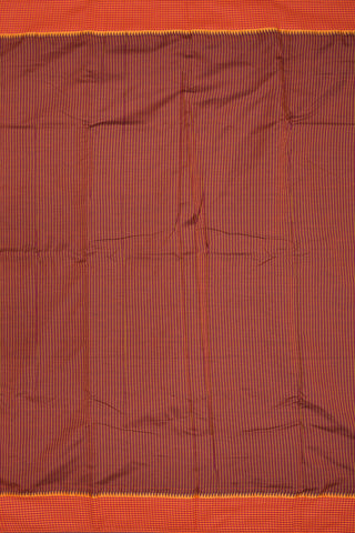 Contrast Checked Threadwork Border With Plain Oxford Brown  Dharwad Cotton Saree