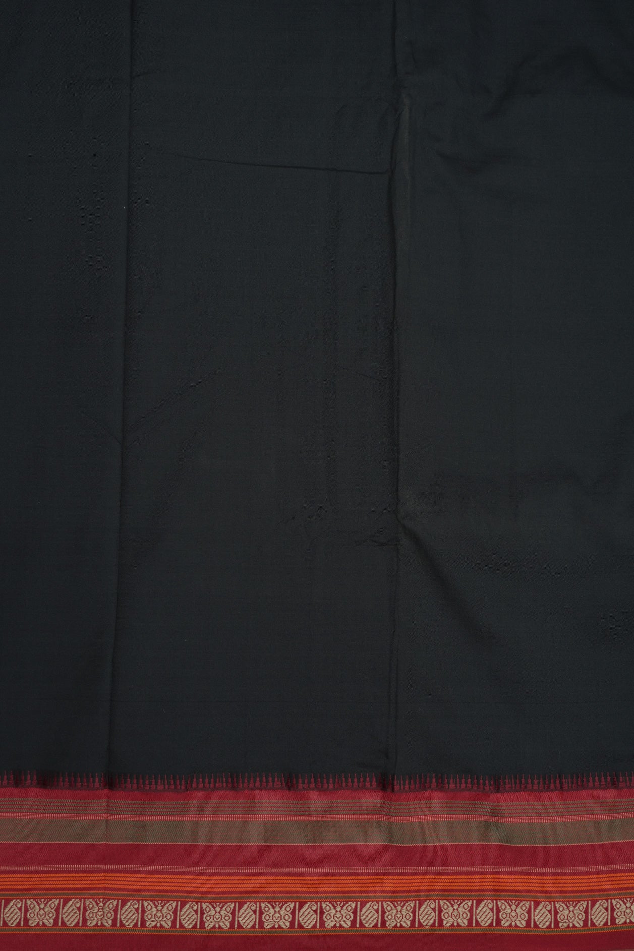 Butterfly and Paisley Threadwork  Border With Plain Black Dharwad Cotton Saree
