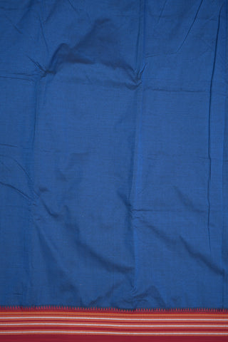 Bagudi Vanki Threadwork Border With Plain Berry Blue Dharwad Cotton Saree