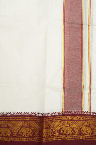 Elephant Design Zari Border Off White Cotton Dhoti With Angavastram Set
