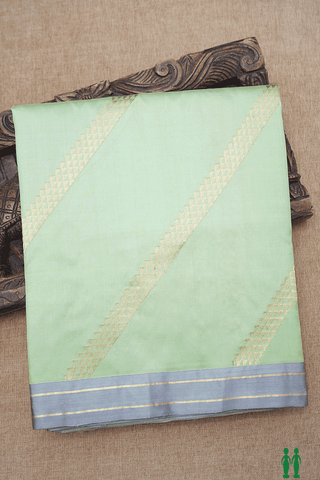 Diagonal Design Pastel Green Banarasi Silk Saree