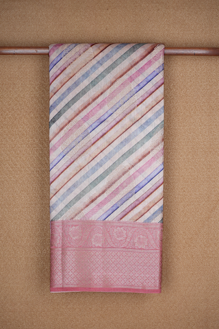 Diagonal Printed Multicolor Raw Silk Saree