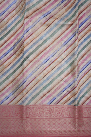 Diagonal Printed Multicolor Raw Silk Saree
