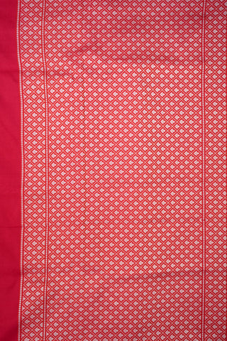 Diagonal Stripes Scarlet Red Banarasi Silk Saree
